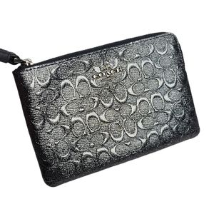 Coach Wristlet Silver Embossed Leather Signature C Logo 6" x 4" F39168 EUC